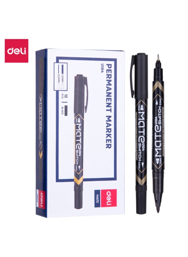 Deli 12-Piece Dual Tip Permanent Marker Black Ink - Image 1